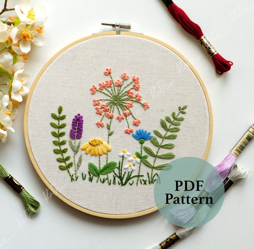 Wildflower Embroidery Pattern Beginner Hand Embroidery Floral Pattern Etsy