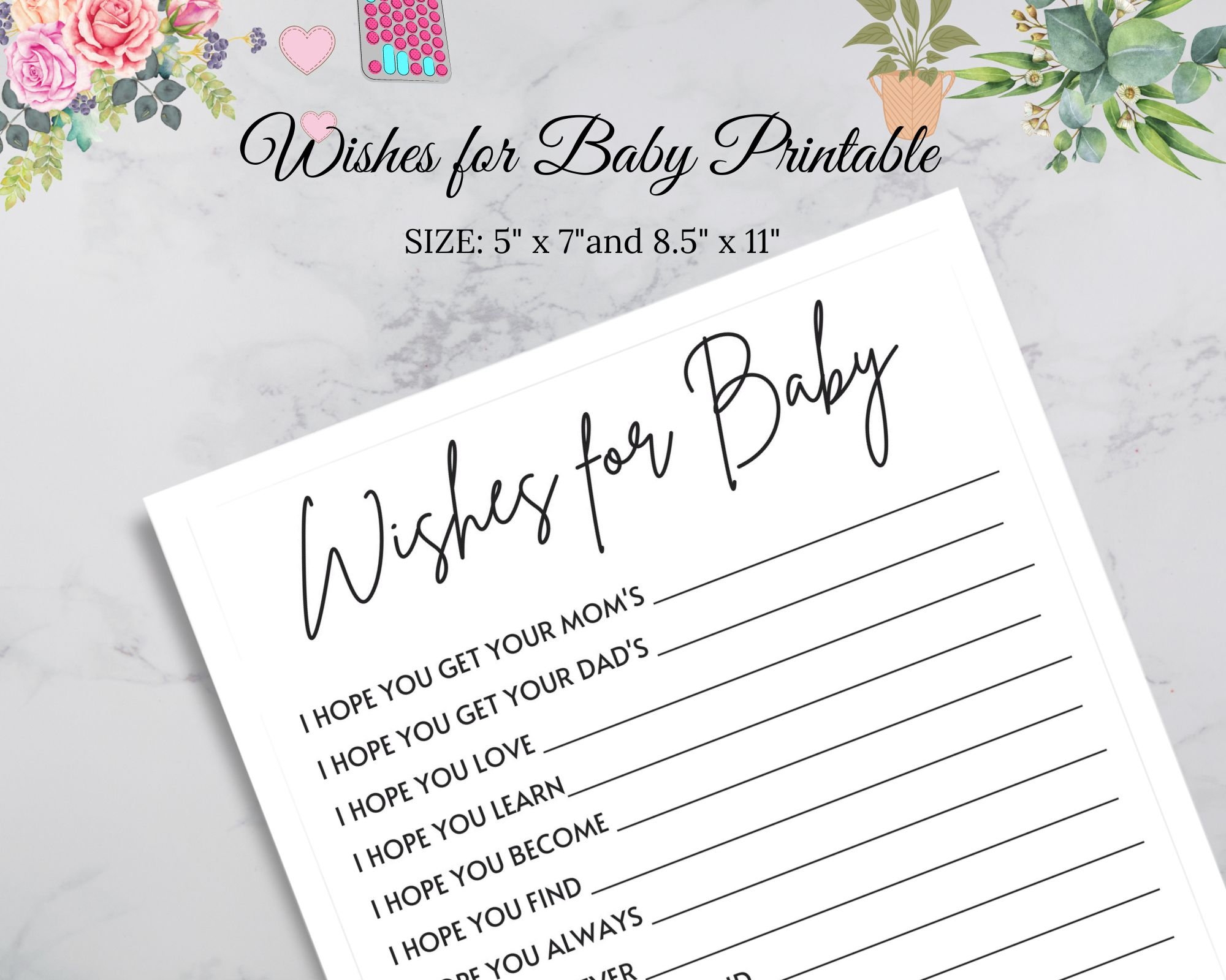 Wishes For Baby Printable Wishes For Baby Card Well Wishes Baby Baby Shower Game Minimalist Instant Download Instant Etsy