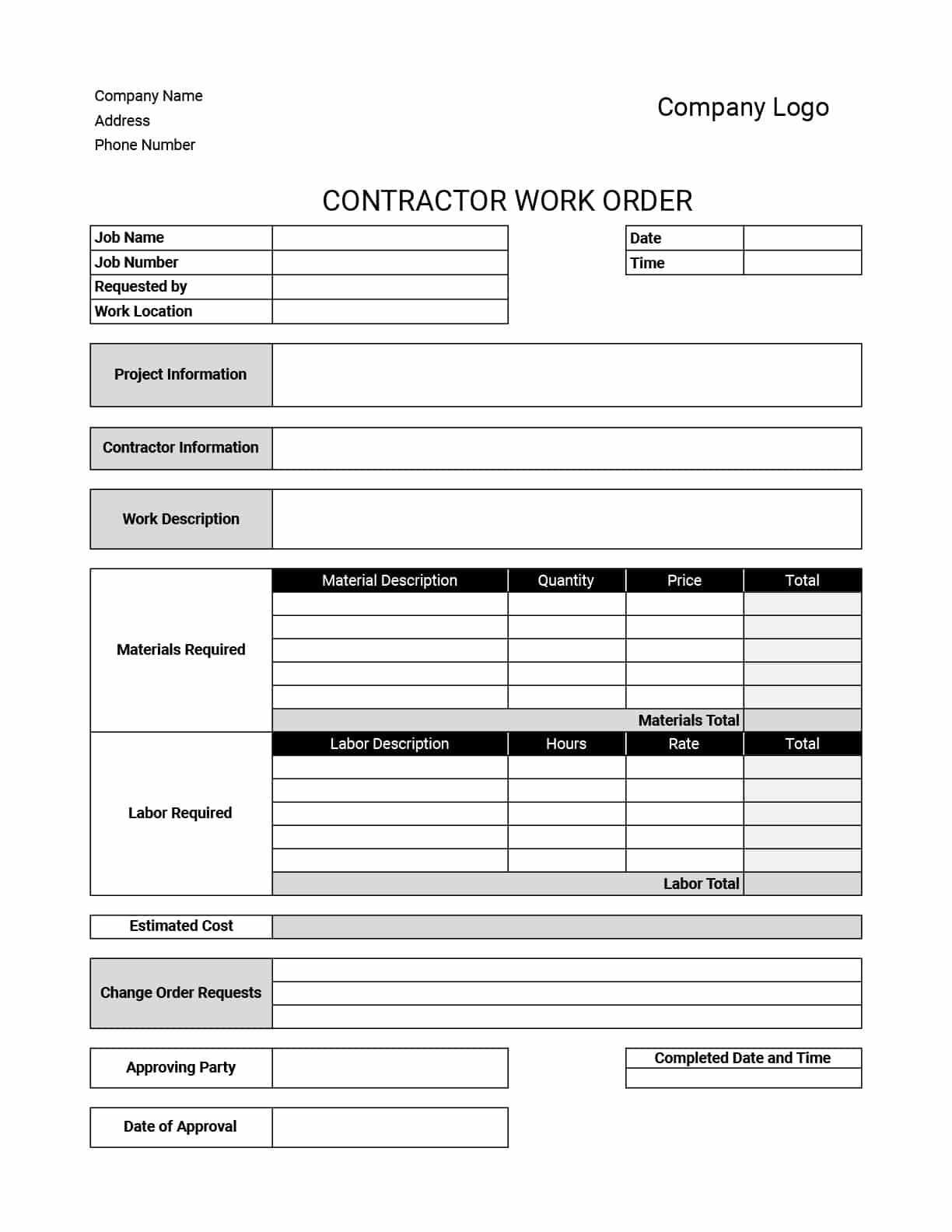Work Order Templates Download Print For Free 
