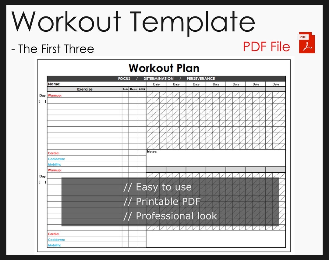 Workout Template Printable PDF Workout Log Workout Planner Exercise Plan INSTANT Download Etsy