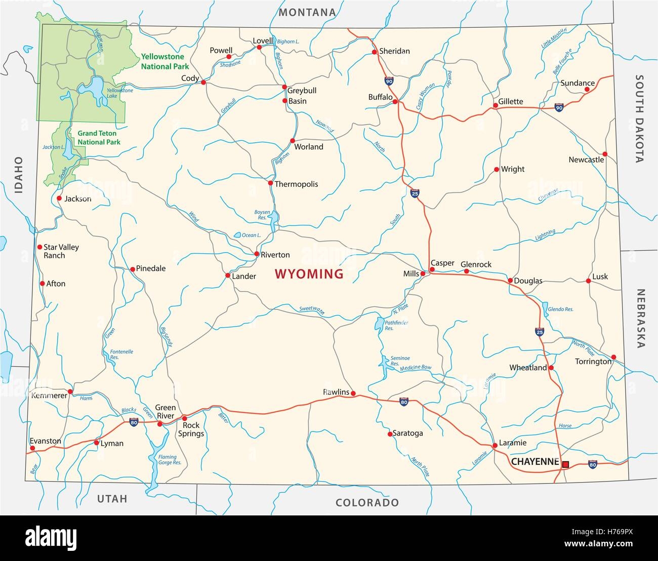 Wyoming Road Map Stock Vector Image Art Alamy