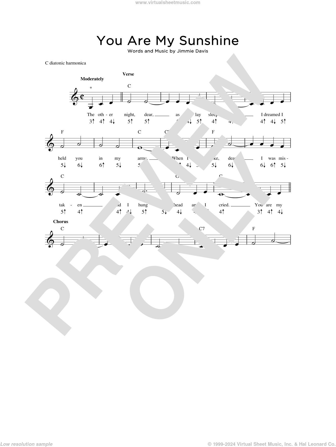You Are My Sunshine Sheet Music For Harmonica Solo PDF 